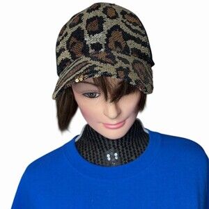 Leopard Print Sequin Trucker Hat Womens Multicolor Adjustable Snapback Cap